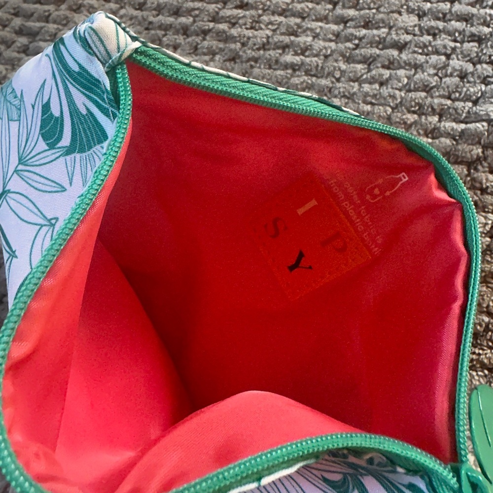 NEW Ipsy Tropical Leaf Print Small Cosmetic Bag White and Green - Picture 3 of 3